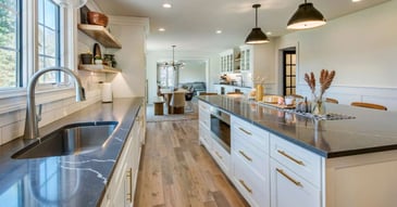 Image of custom kitchen with large island and quartz countertops in West Chester, PA by Thompson Communities