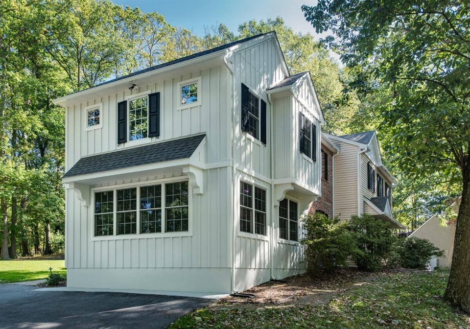 Exterior of a modern home addition by Thompson Communities in West Chester, PA- - home additions costs 2025